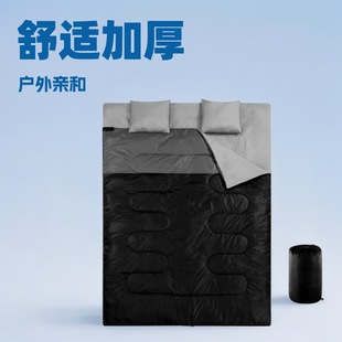 Foreign Trade Cross-Border Amazon Style Double Couple Thickened Sleeping Bag Detachable Single Camping Sleeping Bag with Pillow