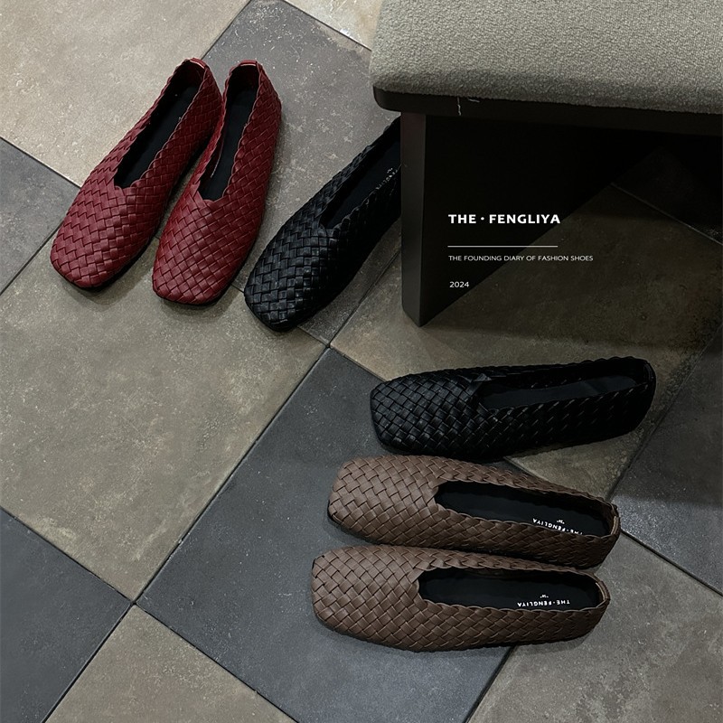 Fengliya Versatile Flats Retro Woven Flats Women's Shoes 2025 New French Soft-Soled Ballet Evening Shoes for Women