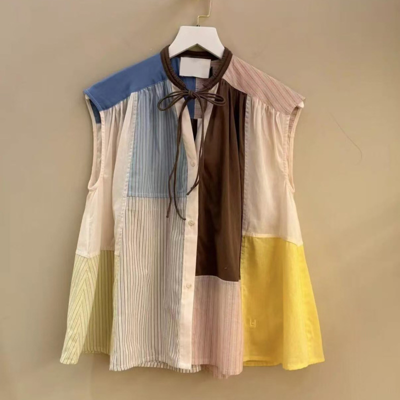2026 Summer New Style Fresh and Sweet Women's Korean-Style Colorful Plaid Pleated Design Shirt for Women