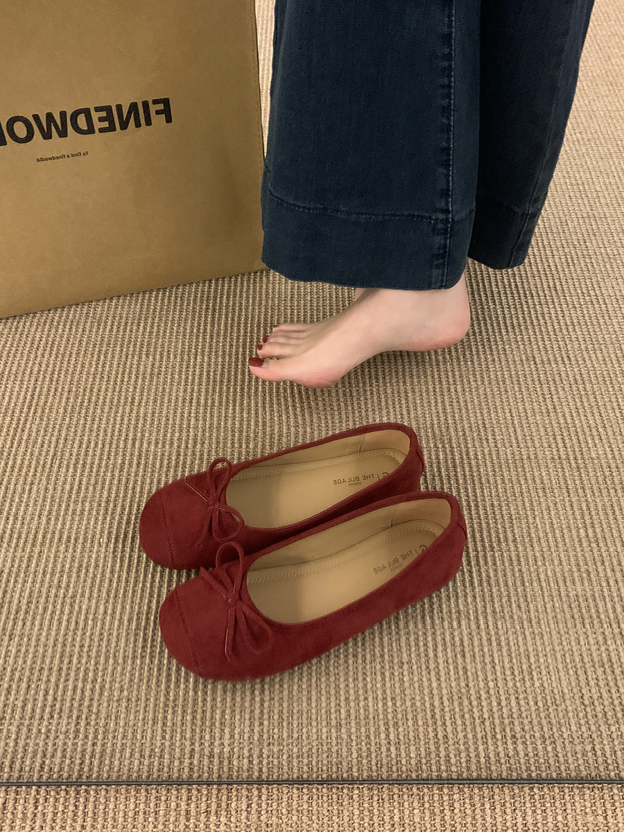 Retro cabeza redonda zapatos de ballet plano zapatos de mujer zapatos 2025 nuevo arco primavera y otoño suave zapatos de noche