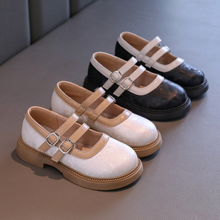 Girls' Leather Shoes 2024 Spring and Autumn New National Style Embroidered Children's Princess Shoes Non-slip Wear-resistant Middle and Large Children's Casual Shoes Trendy