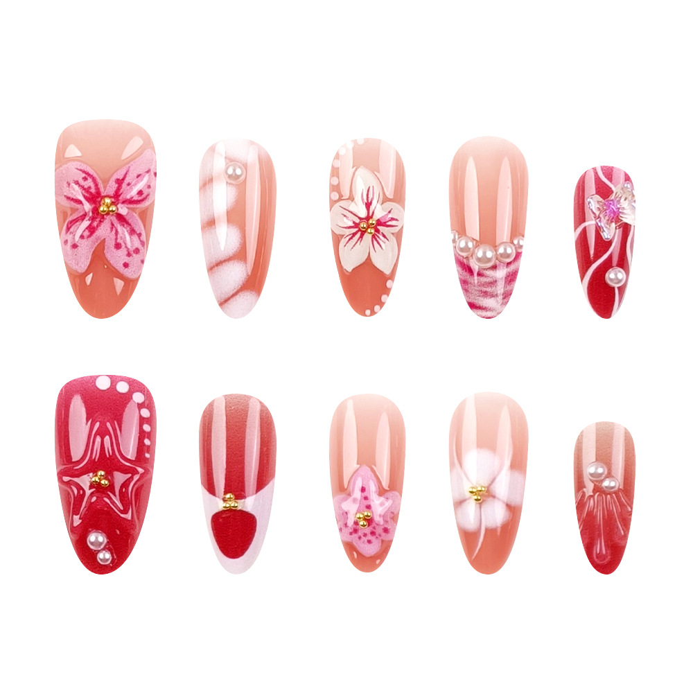 30 piezas de venta en caliente transfronteriza hecha a mano almendras desgaste de uñas estereoscópicas dulces flores de viento fresco mariposa perla goteo de pegamento de uñas