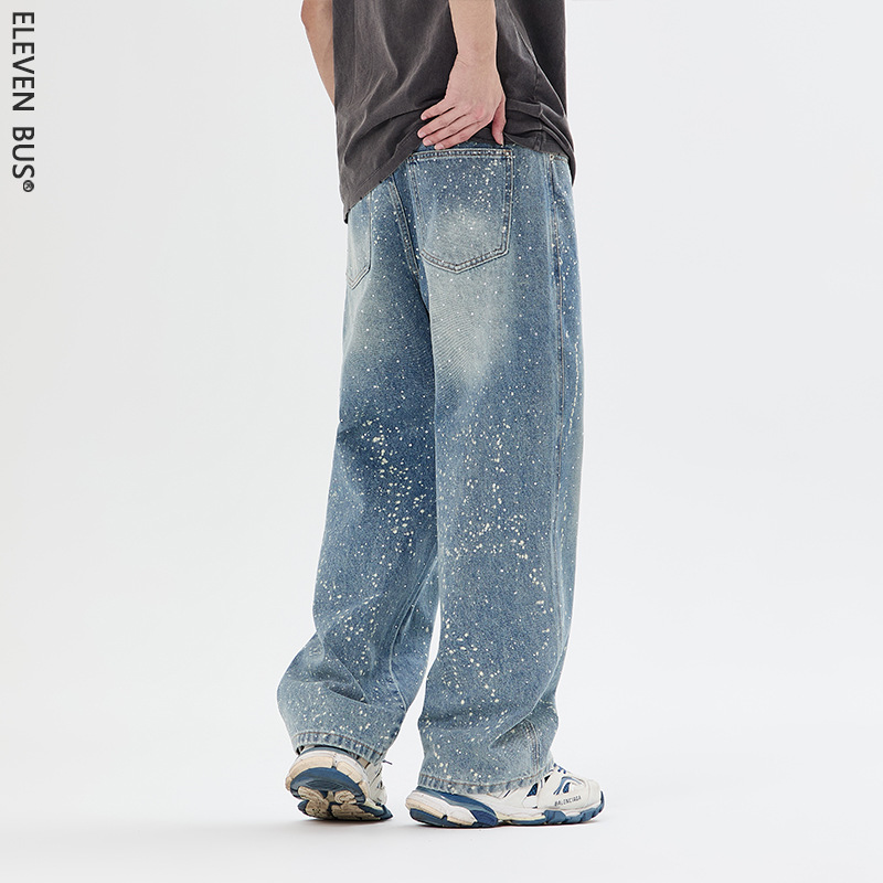 Men's High Street Distressed Jeans With Starry Rhinestone Embellishments - Relaxed Fit Straight Leg Denim Pants For Casual & Streetwear_mkmklike.com