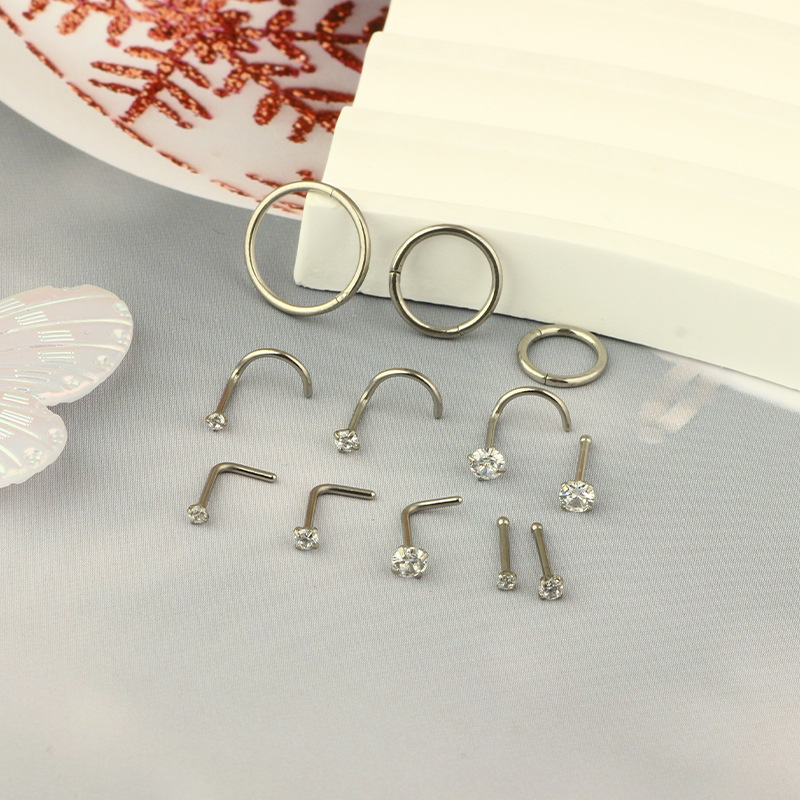 Nose Ring Classification Nose Rings & Studs Piercing Type 1 Set Nose Rings & Studs Simple Style Heart Shape 304 Stainless Steel Inlay Zircon Nose Rings & Studs