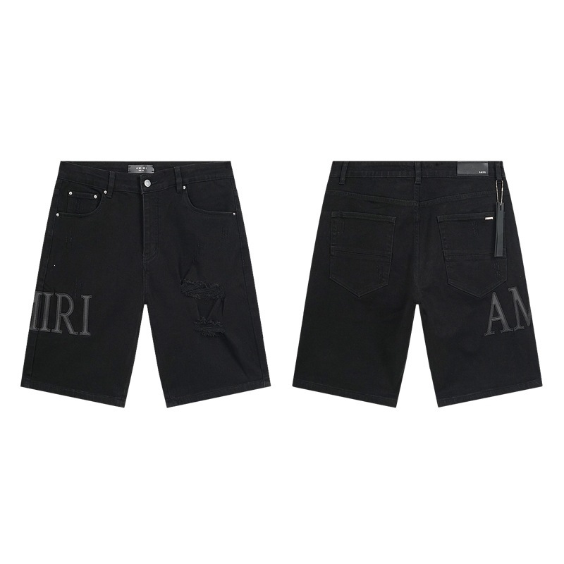 Shorts de Mezclilla de Mezcla de Algodón para Hombre, Rectos, con Parches y Rasgados