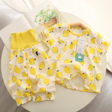 外贸日单童装生日城纯棉婴童套装高腰七分裤夏季女童碎花家居服