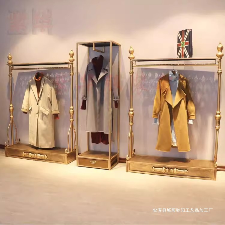复古衣帽架落地式卧室挂衣服龙门架子家用装饰柜服装店货架展示架