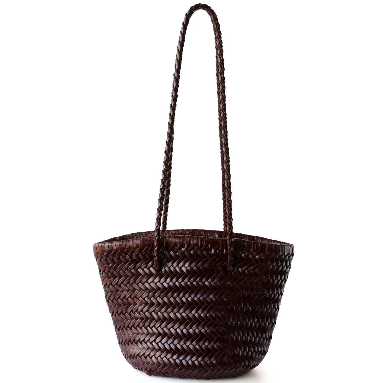 Niche Luxury French Vintage Top Grain Cowhide Hand-Woven Basket Bag Genuine Leather Underarm Bucket Bag For Women - Thumbnail 5