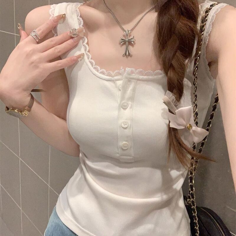 2026 Summer New Square-Neck Lace Button Vest for Women, Pure Desire Bm Slim-Fit Base Top, Women's Camisole That Covers Side Breasts 2026 Summer New Square-Neck Lace Button Vest for Women, Pure Desire Bm Slim-Fit Base Top, Women's Camisole That Covers Side Breasts