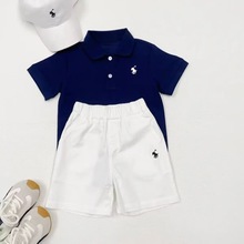 童装男童夏装纯色翻领短袖套装夏季新款宝宝帅气绣花POLO衫两件套