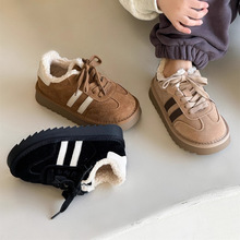 真皮儿童加绒德训板鞋2025冬季新款男童加厚保暖运动鞋中大童棉鞋