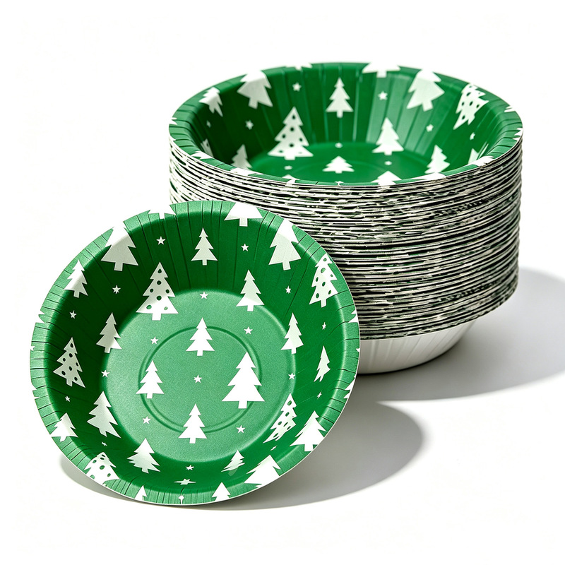 Disposable paper bowls with Christmas theme, thickened, oil-proof and waterproof, suitable for home parties, dessert bowls, snack and fruit salad containers