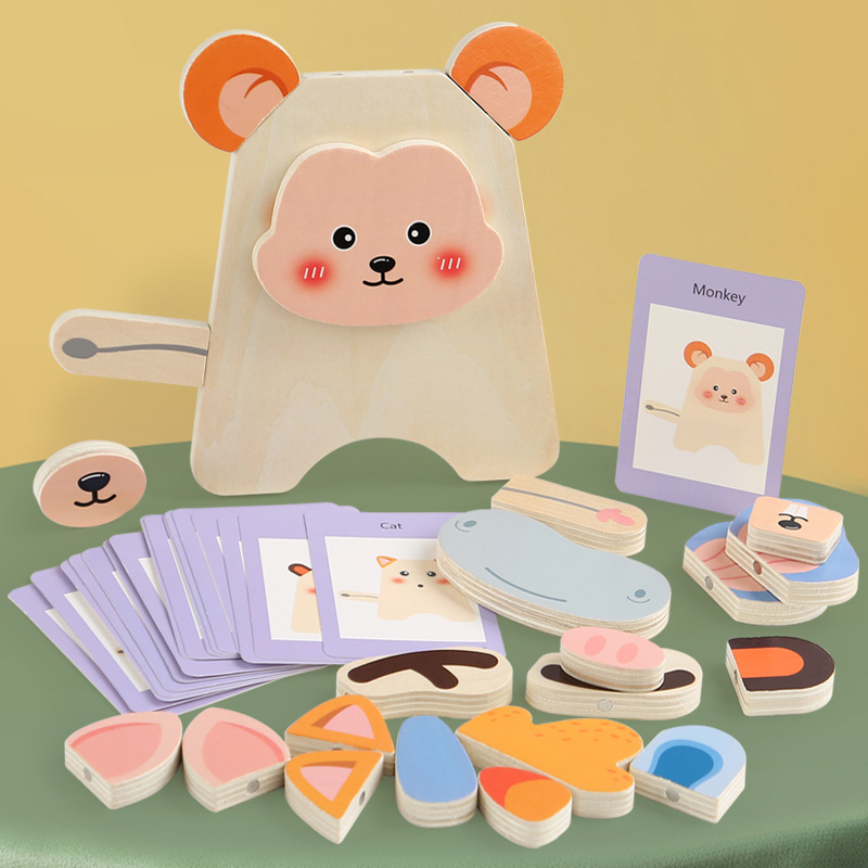 Puzzle tridimensional de madera pequeño puzzle dibujos animados ejercicio cognitivo animal movimiento fino juguete interactivo de educación temprana