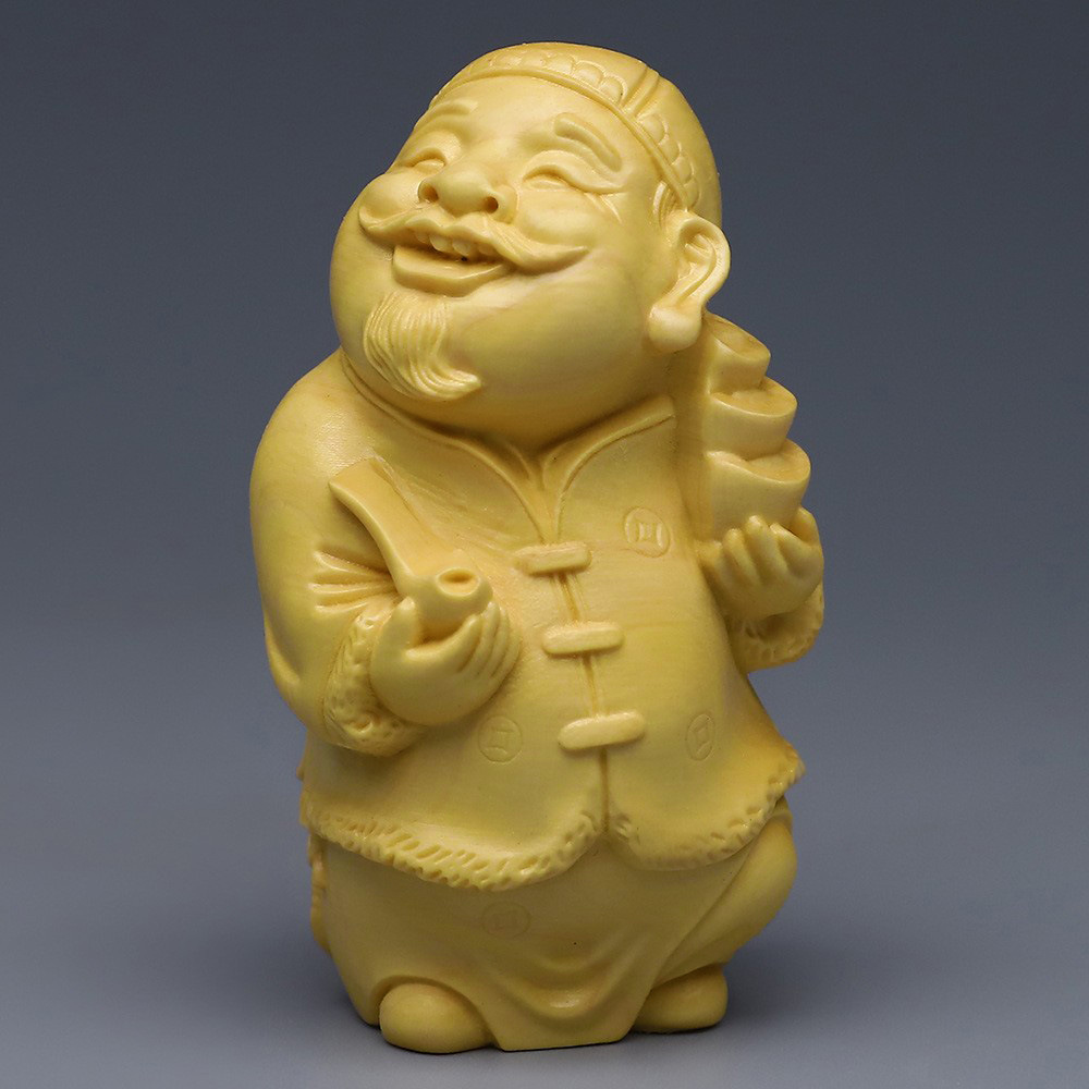 黃楊木雕手把件地主家裝擺件 實木手工雕刻工藝品大財主招財禮品