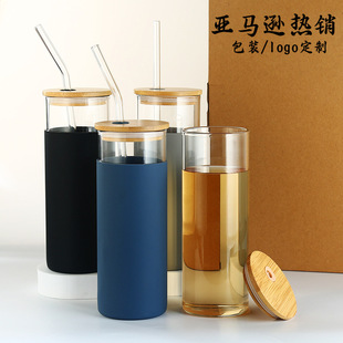 Amazon's Best-Selling High Borosilicate Glass Transparent Insulated Cup with Bamboo Lid Silicone Cover Straw Cup Wholesale High Temperature Resistance