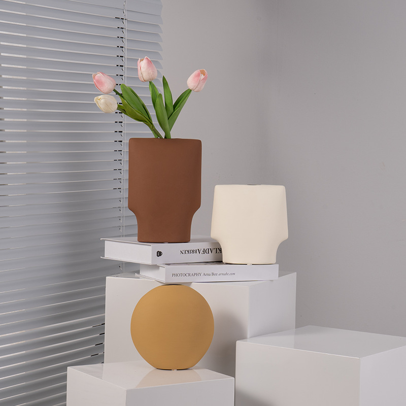 Silent style Morandi ceramic vase living room desktop geometric art vase home soft decoration flower arrangement ornaments