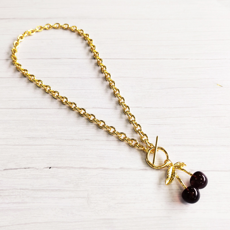55g Weight Copper Pendant Material Pendant Necklace Classification Wholesale Jewelry Vacation Simple Style Cherry Arylic Copper Pendant Necklace Cable Chain
