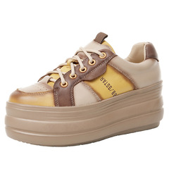 Women's Thick Sole Pumps for Short Women, 2023 New Model, Height Increasing, Top Layer Calfskin Soft Sole Soft Leather Casual White Shoes