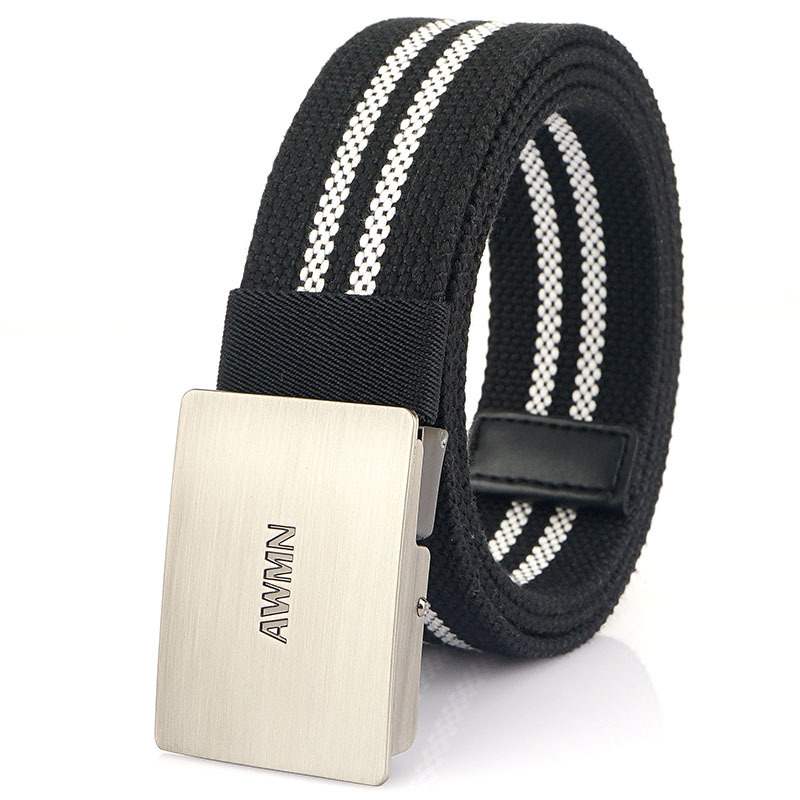 Silver buckle-black and white stripes
