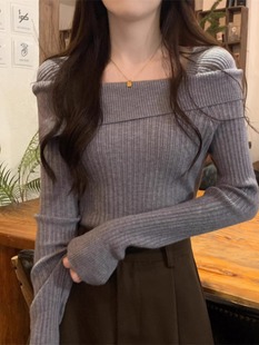 Designed one-shoulder sweater for women to look slim in autumn and winter new bottoming shirt with sweater niche high-end top