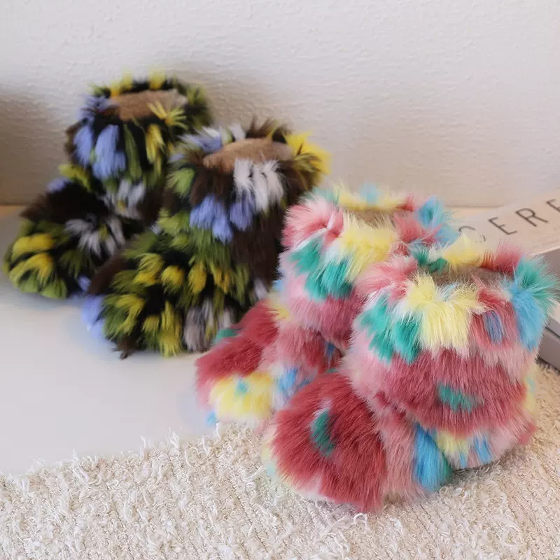 跨境外贸时尚冬季儿童雪地靴加绒保暖毛毛靴涂鸦怪兽男宝宝二棉靴