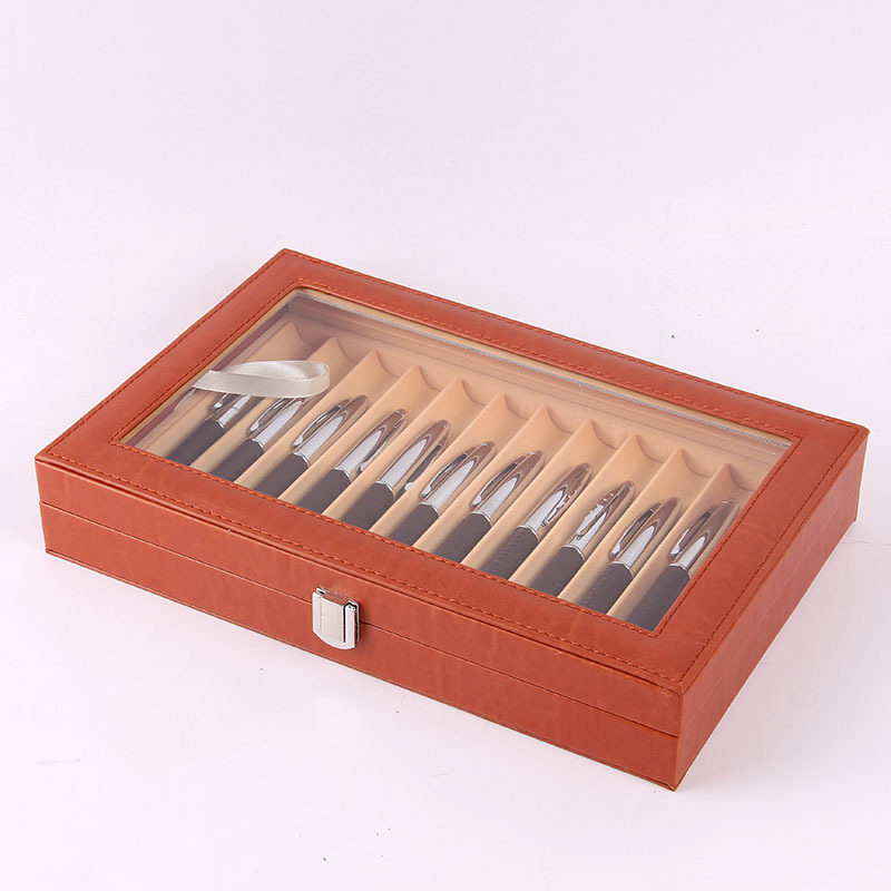 En stock caja de pluma al por mayor 12 caja de presentación de la pluma de cuero 12-bit caja de almacenamiento de la pluma de La PU para la entrega