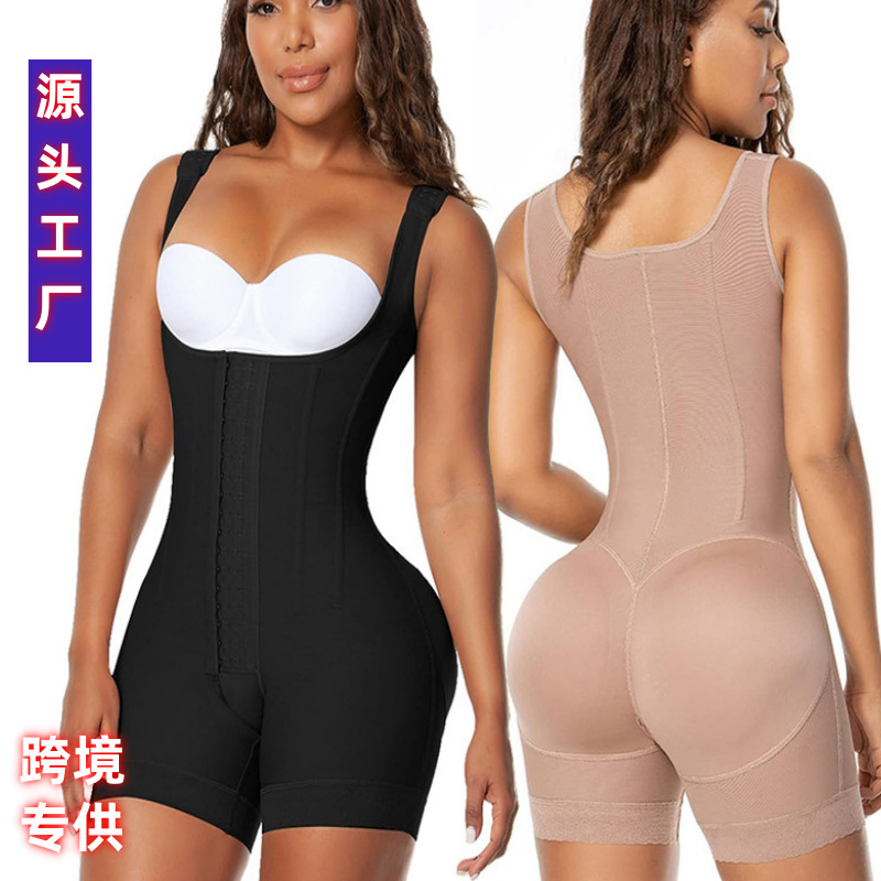 Cross-Border European and American Large Size Slimming Thin Jumpsuit, Butt Lift, Crotch Opening, Body Shaping Bodysuit, Buttoned Reinforced Abdominal Corset