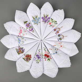 28cm Amazon Cross-border Gift Cotton Embroidered Handkerchief Combed Cotton Tea Towel Japanese Cotton Lace Women's Handkerchief