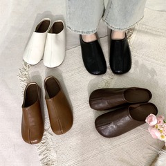 復古黑色懶人樂福單鞋女鞋子2024年新款秋夏韓版一腳蹬包頭半拖鞋