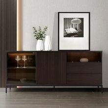 靠墙意式现代客厅橡木极简储物柜烟熏奢米柜轻餐厅柜餐边碗碟简约