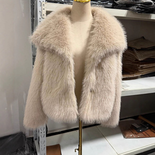 Versatile Wide Lapel Faux Fox Fur Coat��Ƥ�ݴ��I�ٴ����ë