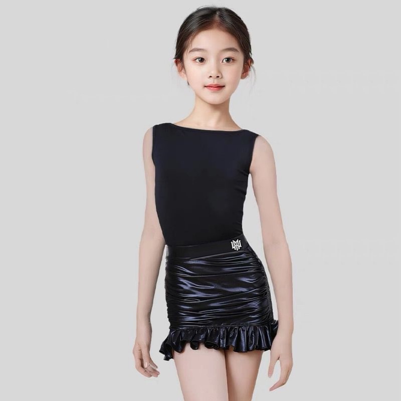 ラテンダンスウェア女の子 2025 夏の新スタイルインターネットセレブノースリーブワンラインカラーワンピーストップヒップカバーハーフスカート練習服|undefined