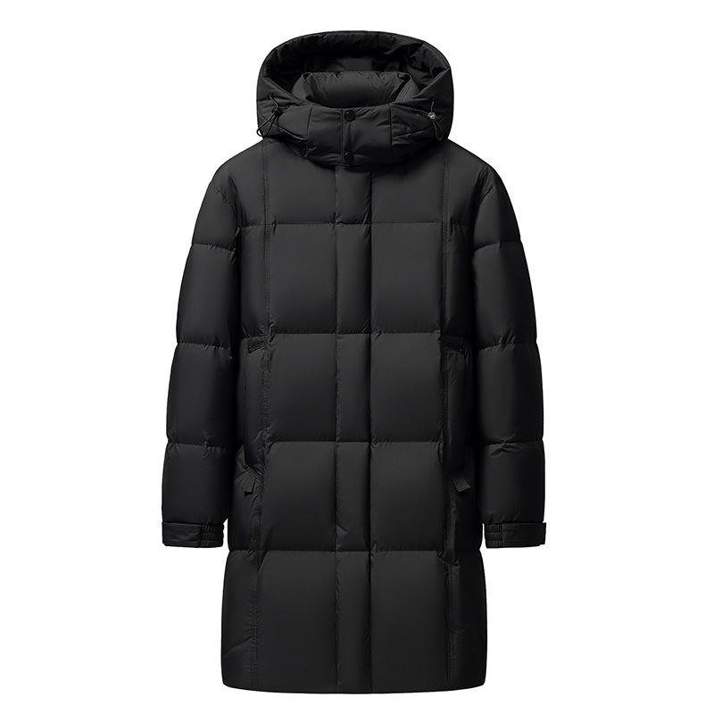 Men's thickened down jacket, 2026 autumn/winter new collection, business casual long-style hooded warm coat, 90% white duck down