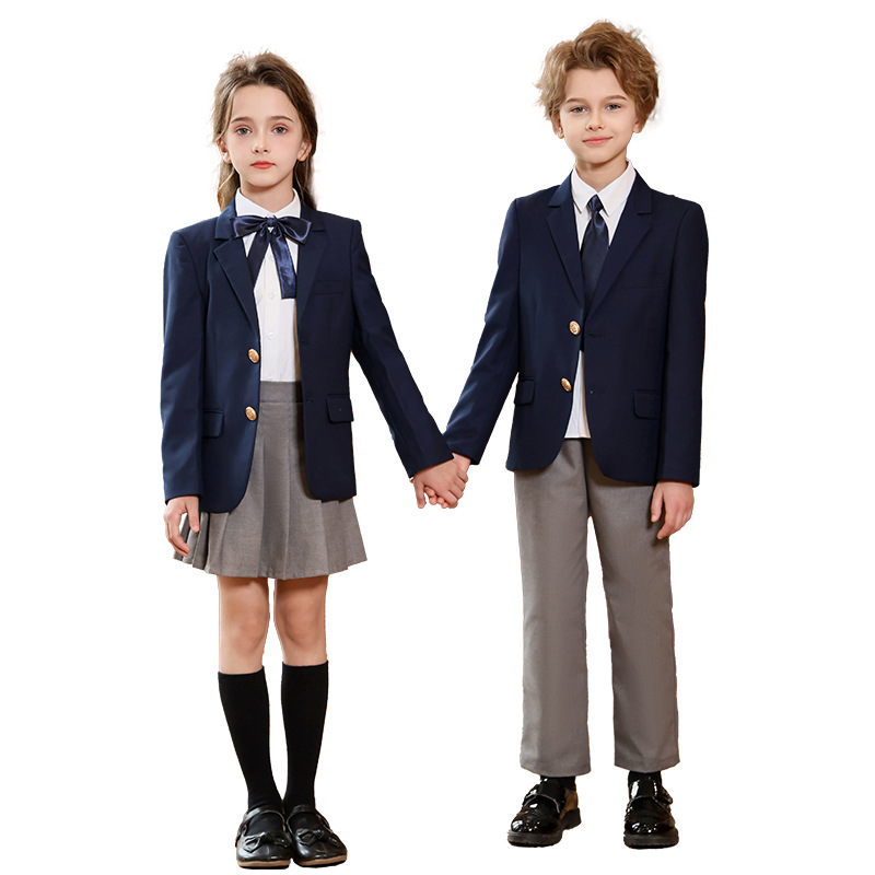Uniformes escolares de niños primavera y otoño británico estilo de la universidad traje traje traje traje de clase traje de jardín de infantes traje de rendimiento
