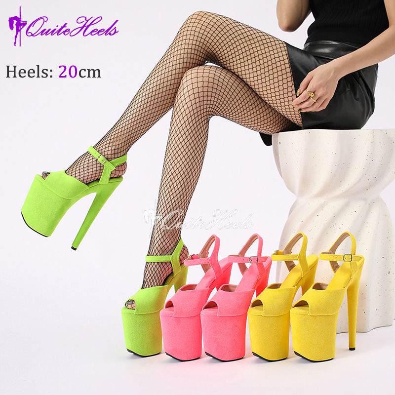 Giày sandal cao gót nữ hở mũi siêu cao 20 cm phong cách Âu Mỹ chất liệu nhung đế chống nước — Màu cam huỳnh quang F.Orange, Màu xanh dương Royal Blue, Màu tím tím tím, Bầu trời xanh