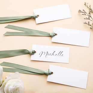 Custom Name Cards Desktop Blank Wedding Cards with Satin Ribbon Hanging Gift Card Labels Party Decoration Supplies