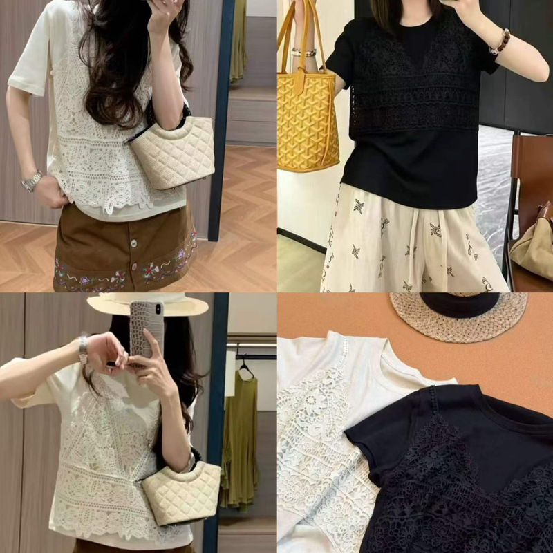 2026 Korean Dongdaemun Summer New Women's Round Neck Plain Patchwork Faux Two-Piece Comfortable Versatile T-Shirt 2026 Korean Dongdaemun Summer New Women's Round Neck Plain Patchwork Faux Two-Piece Comfortable Versatile T-Shirt