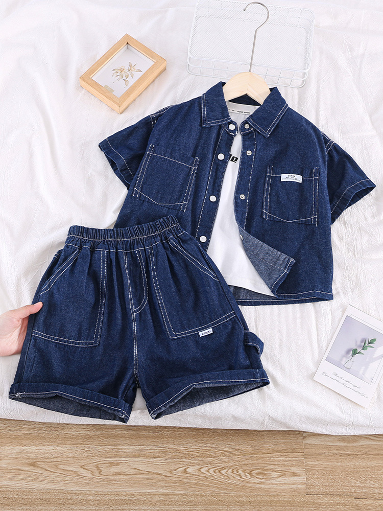 5290 Traje de verano para niños Traje de dos piezas de mezclilla delgado Ropa de bebé elegante y hermosa para niños Calle frita para niños Verano