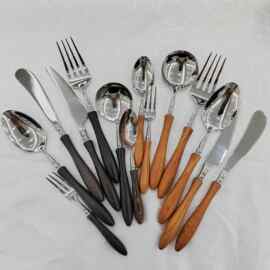 里昂 日式简约木柄 西餐刀叉勺 304不锈钢牛排刀叉甜点餐具套装