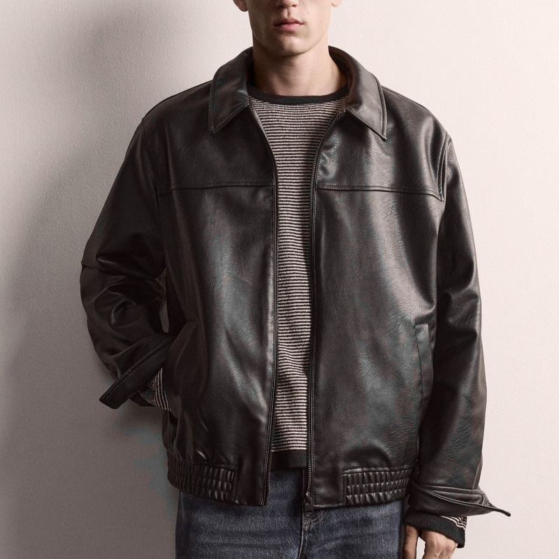 Original European and American fashion men's faux leather jacket 4027/800 loose fit retro PU leather jacket
