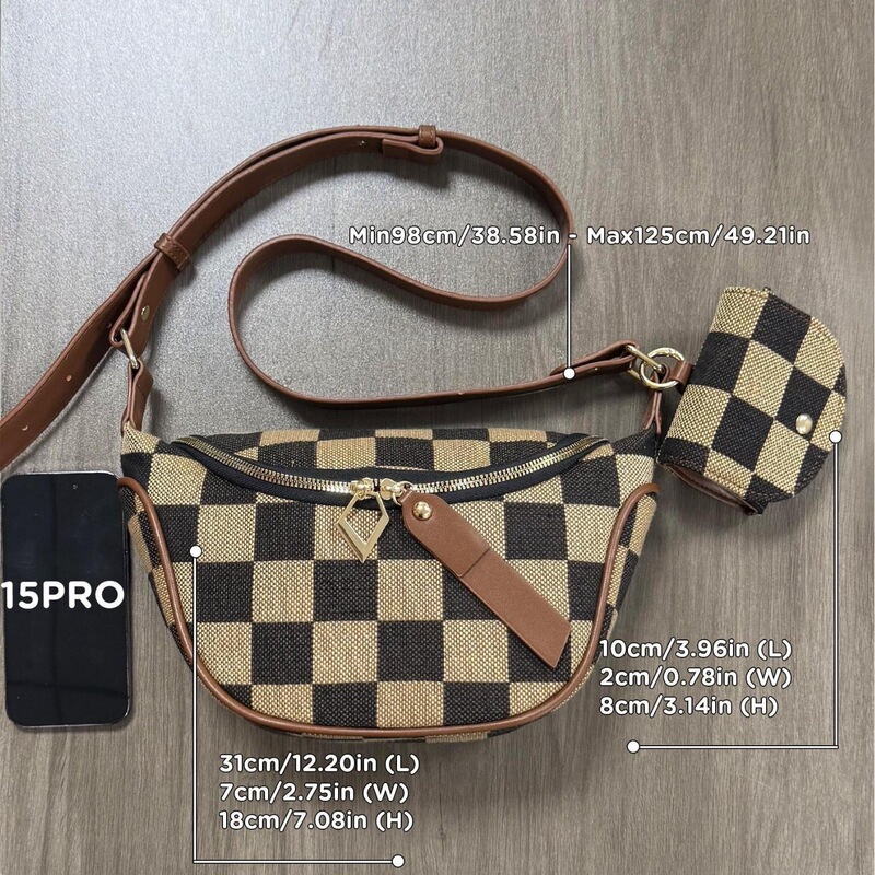 Cross-Border Hot-Selling Fashion Versatile Commuter Accessory Checkerboard Canvas Small Earphone Bag Chest Bag Waist Bag Two-In-One Crossbody Bag Cross-Border Hot-Selling Fashion Versatile Commuter Accessory Checkerboard Canvas Small Earphone Bag Chest Bag Waist Bag Two-In-One Crossbody Bag