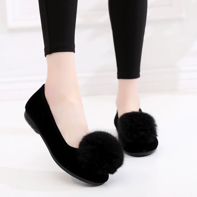 Туфли Doudou, весенняя женская обувь 2020, новая универсальная обувь для одиночных мам в корейском стиле, женская обувь на плоской подошве, модная обувь с меховым шариком, старая пекинская тканевая обувь