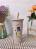 New cartoon pattern straw cup 304 stainless steel INS creative large -capacity dual -layer vacuum ice bully cup