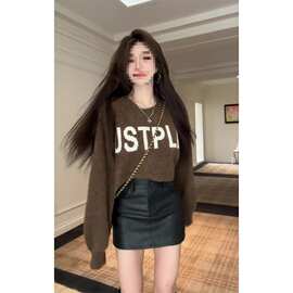 5757美拉德慵懒风短款毛衣女秋冬新款高级感设计感上衣复古宽松