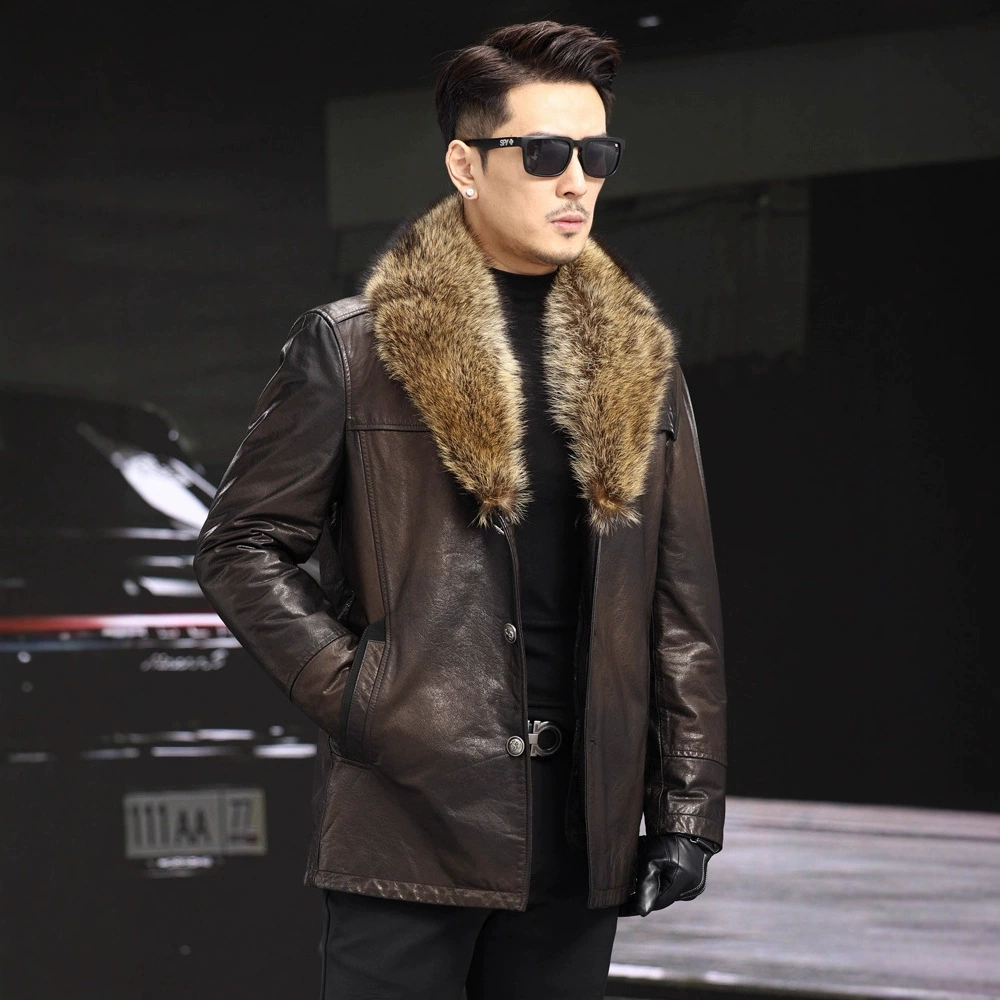 Leather long liner for boys with down, jacket, coat, mid-length