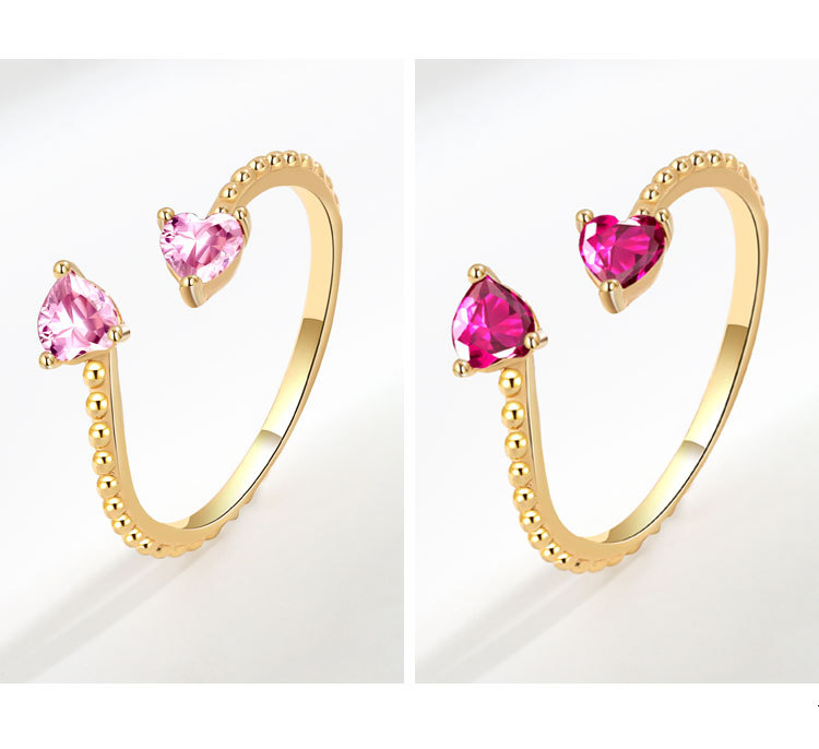 Fashion Heart Shape Copper Plating Inlay Zircon Open Ring 1 Piece