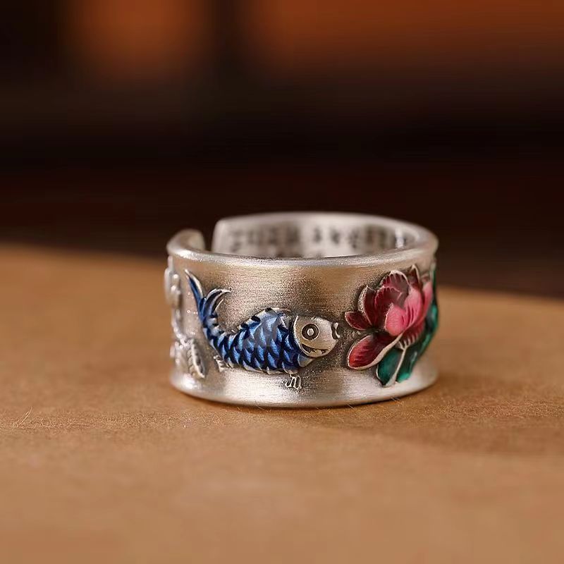 1 Piece Quantity Daily Occasion Copper Material Flower, Carp Pattern 1 Piece Ethnic Style Flower Carp Copper Plating Rings