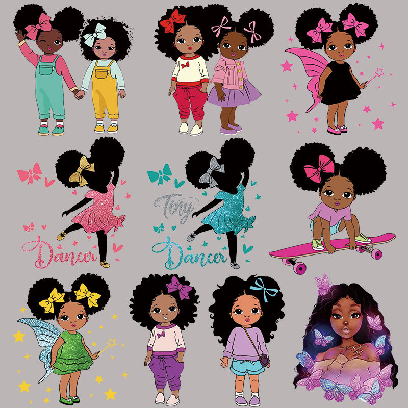 欧美女孩烫画定 制服装帆布袋印花烫图 热转印图案胶印烫画批发