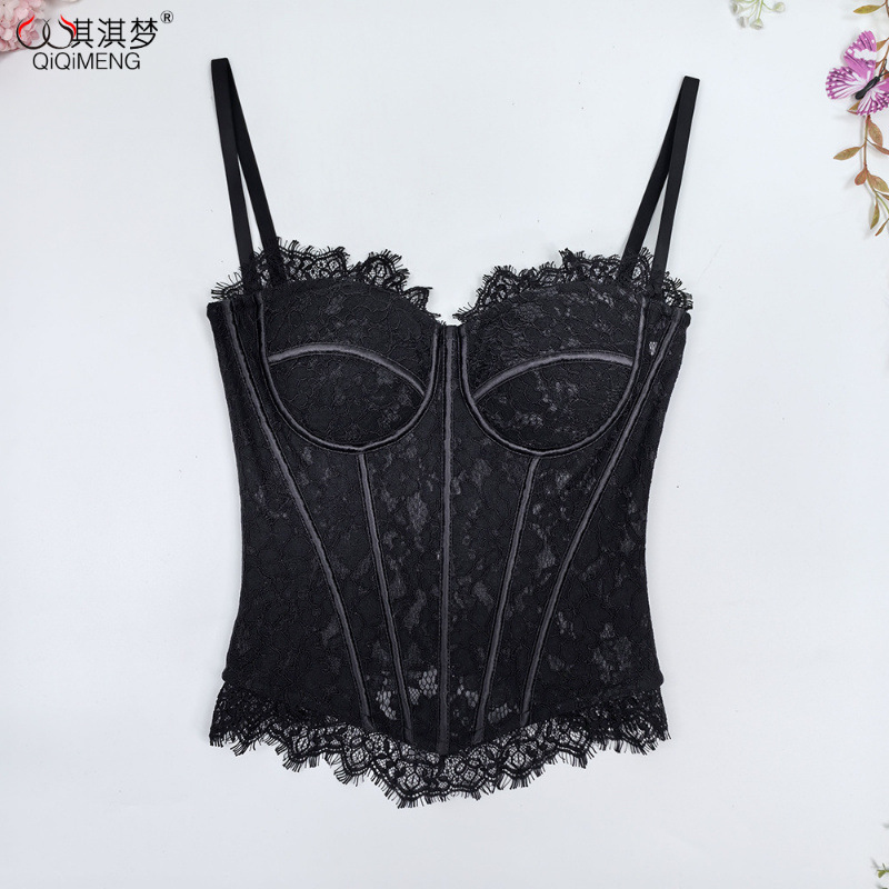 Extended-Length Shapewear Waist-Cinching Slimming Sexy Eyelash Lace Bra European and American Cross-Border Independent Site Fishbone Corset for Outerwear