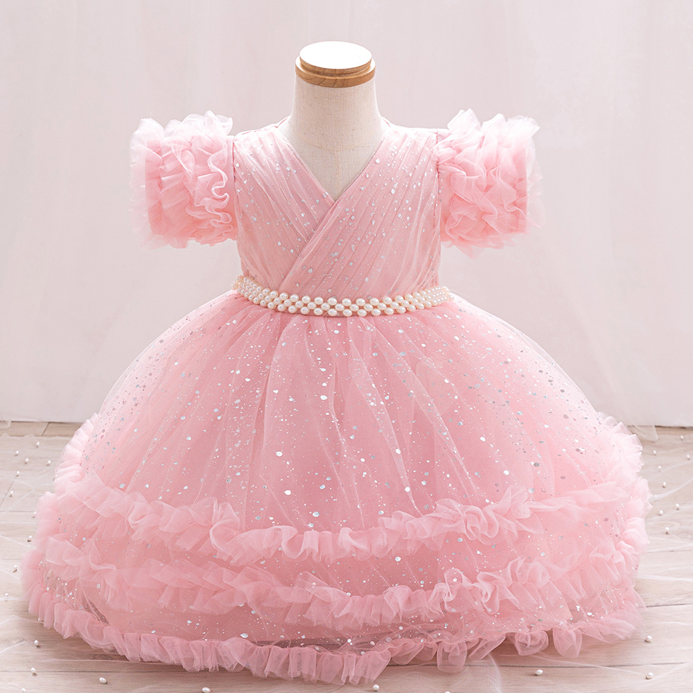 Vestido de niña de comercio exterior transfronterizo vestido de princesa esponjoso con lentejuelas con cuentas vestido de bebé para niños